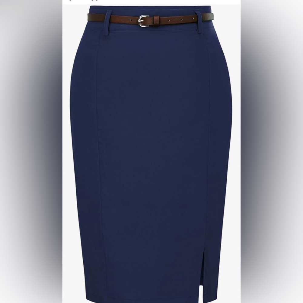 Navy Pencil Skirt with Side Slit